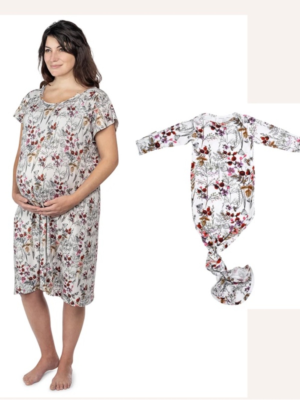 Floral Maternity Nightgown & Newborn Gown Set - White Floral